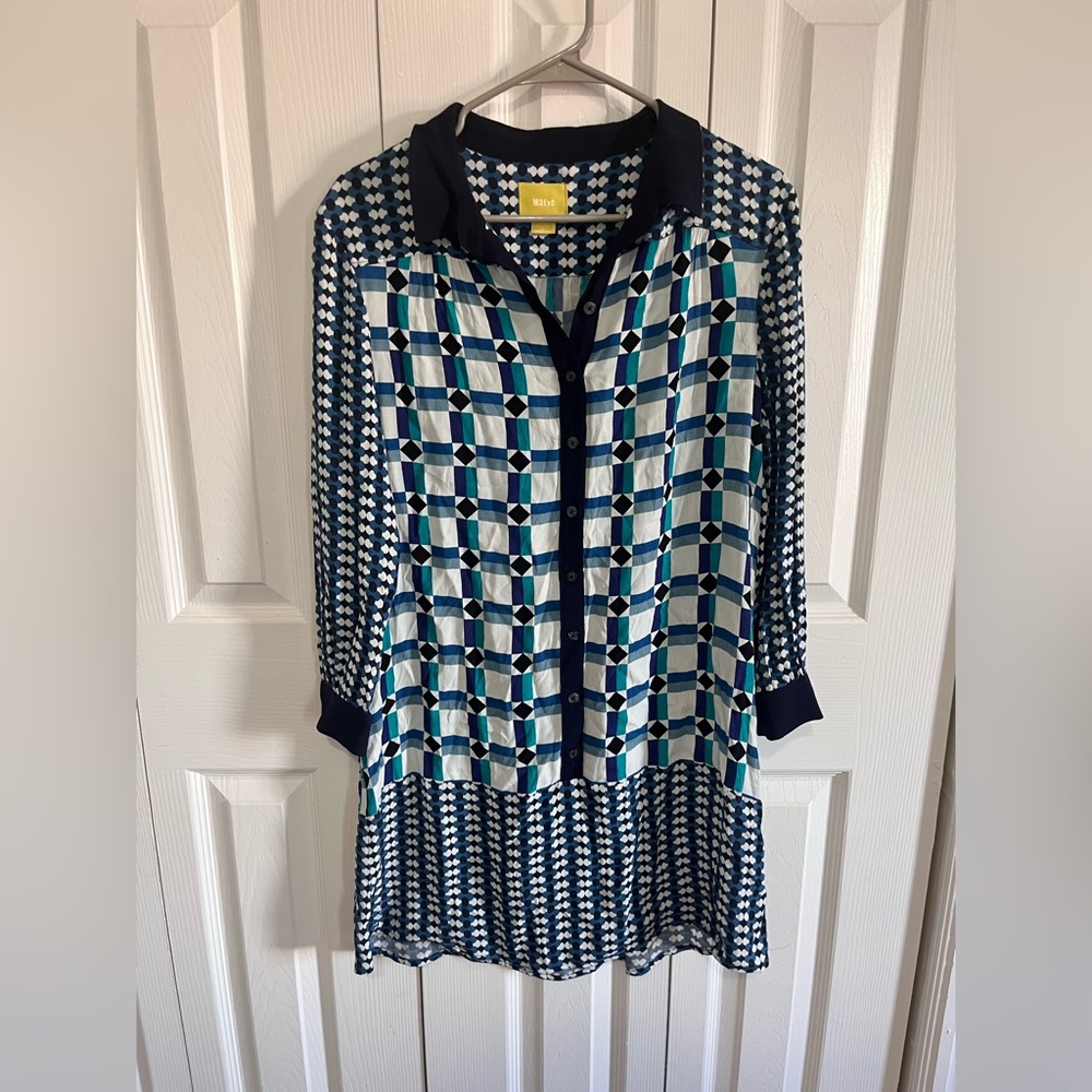 Anthropologie Maeve Abstract Geometric Shirt Dress Size 4 - Picture 2 of 4